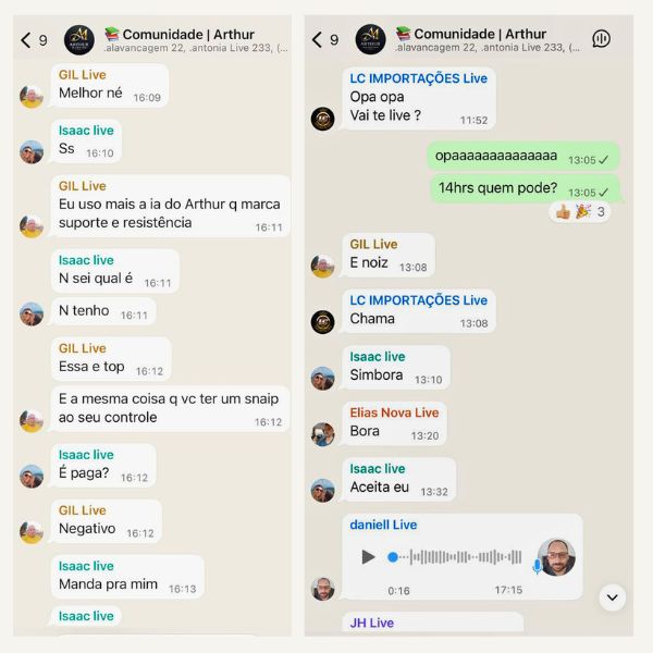 Print do WhatsApp - Live de Arthur Martins